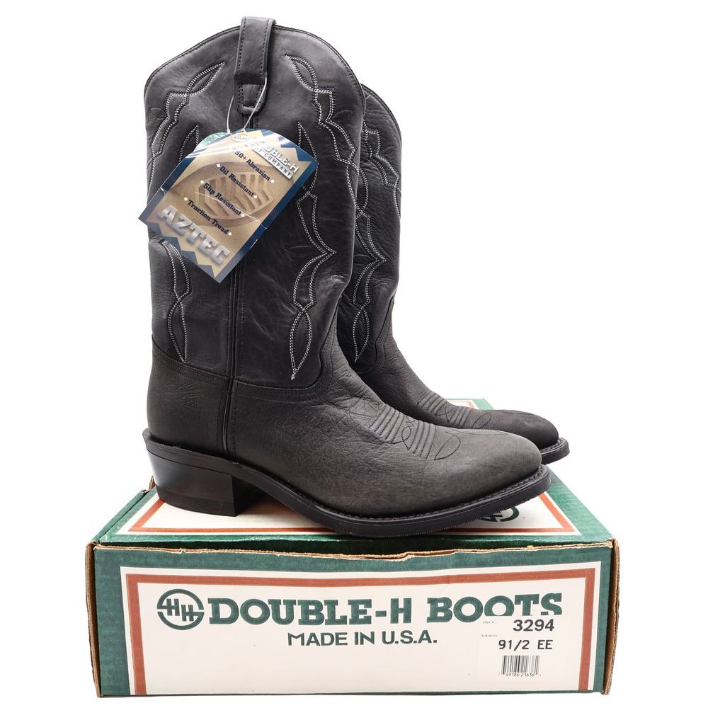 Double-H 3294 Western Boots Mens 9.5 EE Black Leather NWT Made in USA